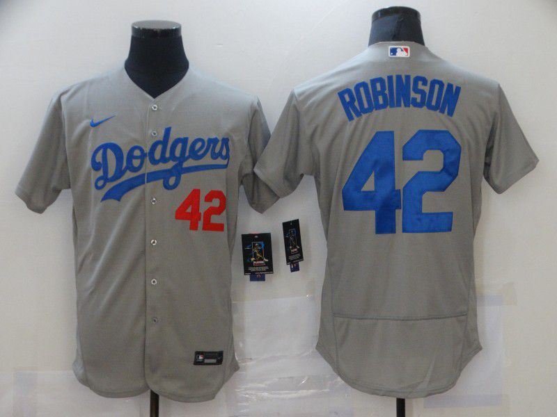 Men Los Angeles Dodgers #42 Robinson Grey Elite Nike MLB Jerseys